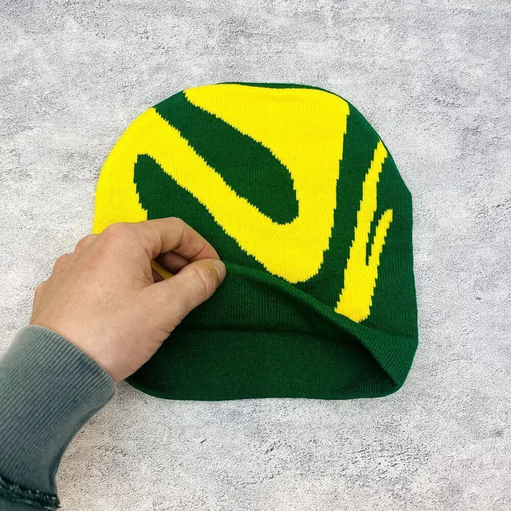 grunge gothic punk flowy green and yellow beanie